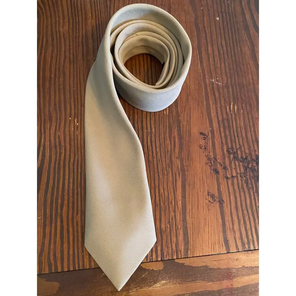 Vintage Italimossimo‎ Solid Tan Beige Necktie USA Wide Polyester Tie
